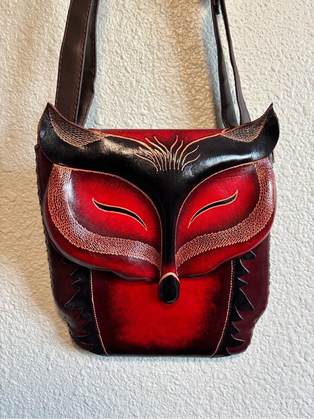 Unique Fox Leather Crossbody Purse